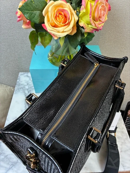 Kurt Geiger Black Metallic Leather & Raffia Chiswick Tote - NWT - Picture 6 of 11